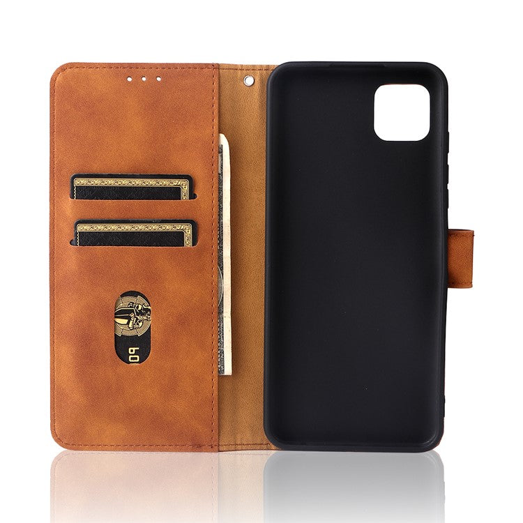 Skin-Touch Feeling PU Leather Wallet Phone Case Flip Stand Cover for Motorola Moto G50 5G - Brown