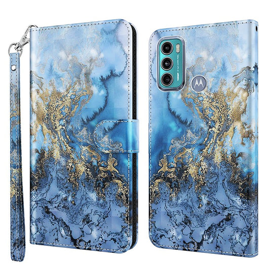 Shock Absorbing 3D Pattern Printing Leather Stand Case Wallet Cover with Strap for Motorola Moto G60 - Galaxy