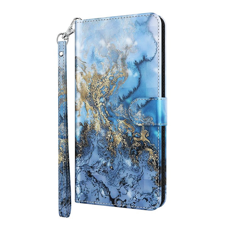Shock Absorbing 3D Pattern Printing Leather Stand Case Wallet Cover with Strap for Motorola Moto G60 - Galaxy