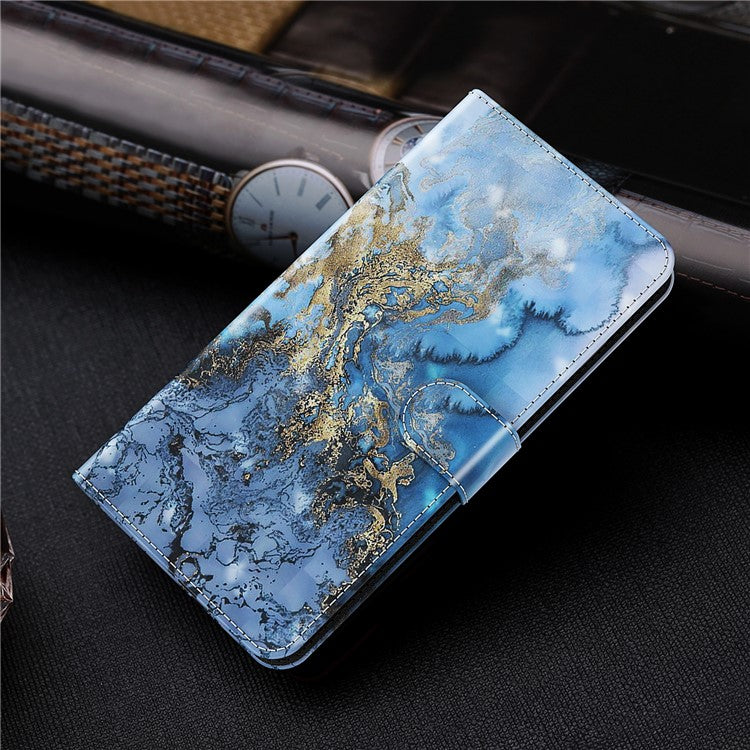 Shock Absorbing 3D Pattern Printing Leather Stand Case Wallet Cover with Strap for Motorola Moto G60 - Galaxy