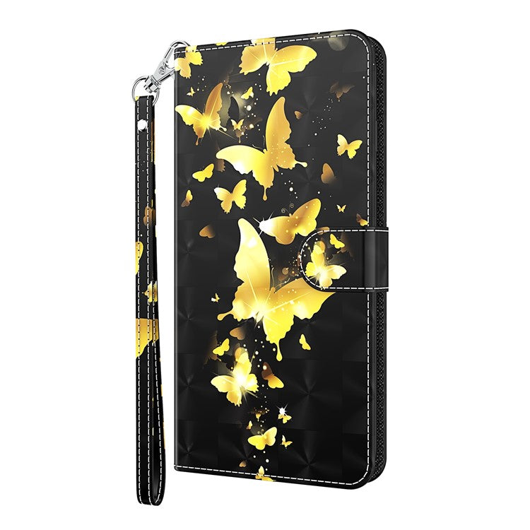 Shock Absorbing 3D Pattern Printing Leather Stand Case Wallet Cover with Strap for Motorola Moto G60 - Golden Butterflies