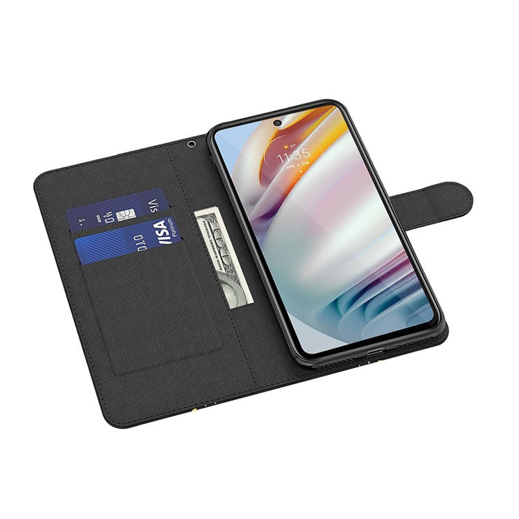 Shock Absorbing 3D Pattern Printing Leather Stand Case Wallet Cover with Strap for Motorola Moto G60 - Golden Butterflies