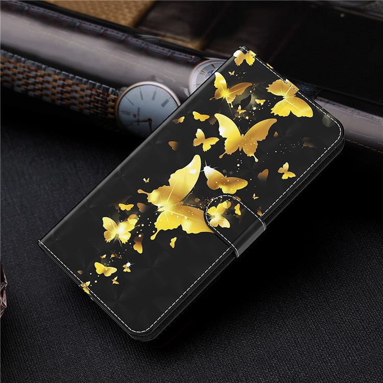Shock Absorbing 3D Pattern Printing Leather Stand Case Wallet Cover with Strap for Motorola Moto G60 - Golden Butterflies