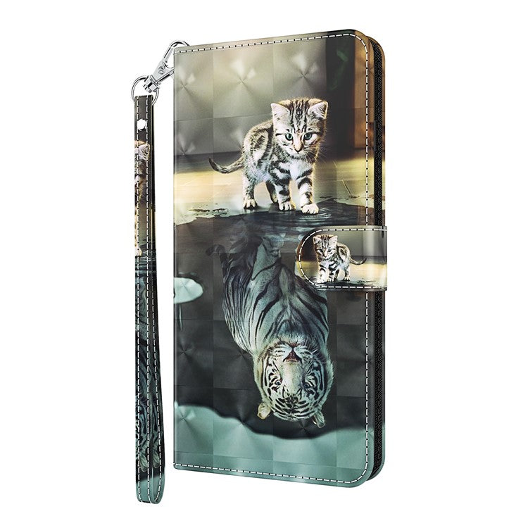 Shock Absorbing 3D Pattern Printing Leather Stand Case Wallet Cover with Strap for Motorola Moto G60 - Cat and Tiger
