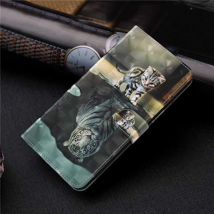 Shock Absorbing 3D Pattern Printing Leather Stand Case Wallet Cover with Strap for Motorola Moto G60 - Cat and Tiger