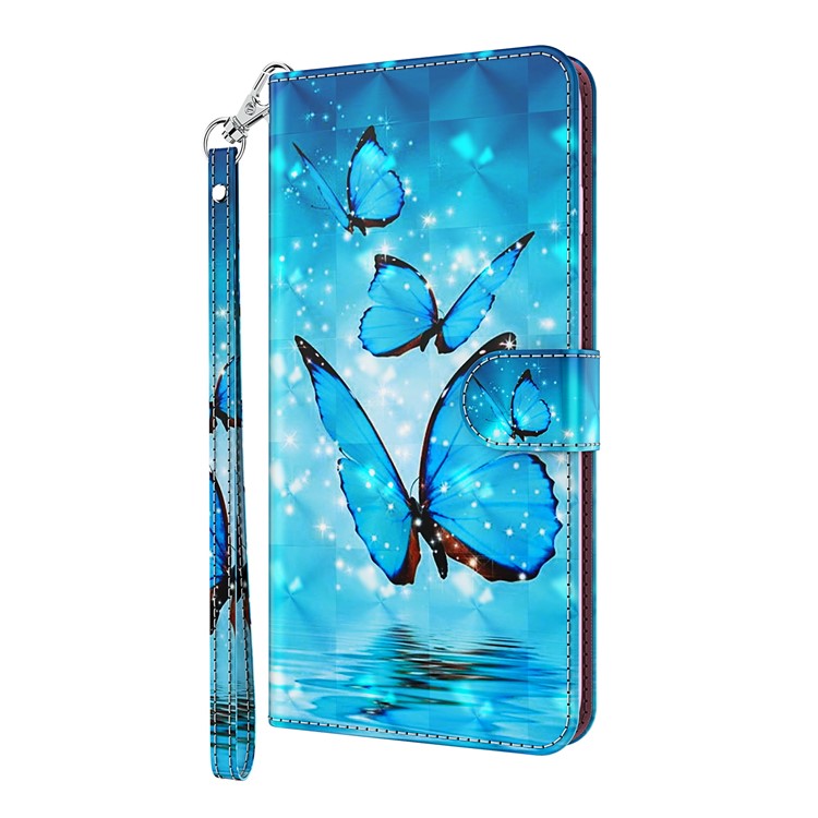 Shock Absorbing 3D Pattern Printing Leather Stand Case Wallet Cover with Strap for Motorola Moto G60 - Three Butterflies