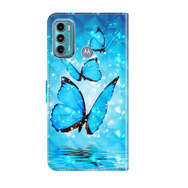 Shock Absorbing 3D Pattern Printing Leather Stand Case Wallet Cover with Strap for Motorola Moto G60 - Three Butterflies