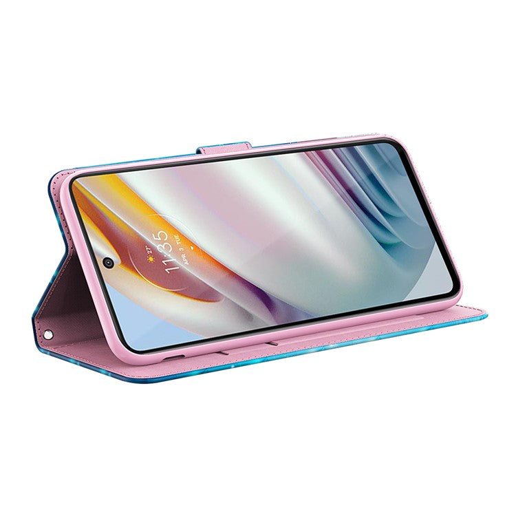 Shock Absorbing 3D Pattern Printing Leather Stand Case Wallet Cover with Strap for Motorola Moto G60 - Three Butterflies
