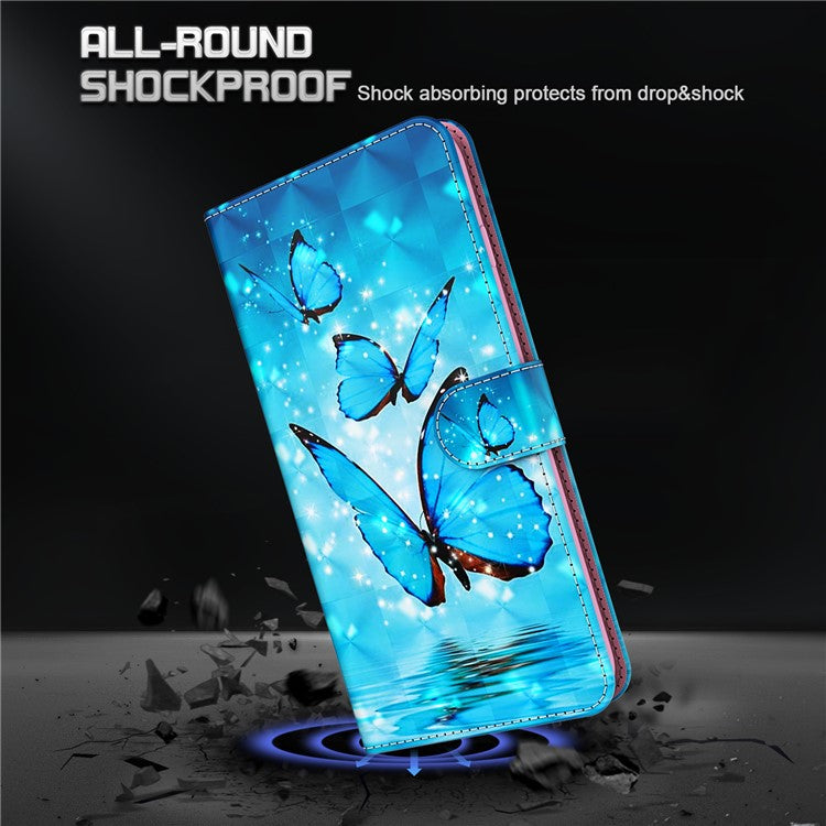 Shock Absorbing 3D Pattern Printing Leather Stand Case Wallet Cover with Strap for Motorola Moto G60 - Three Butterflies