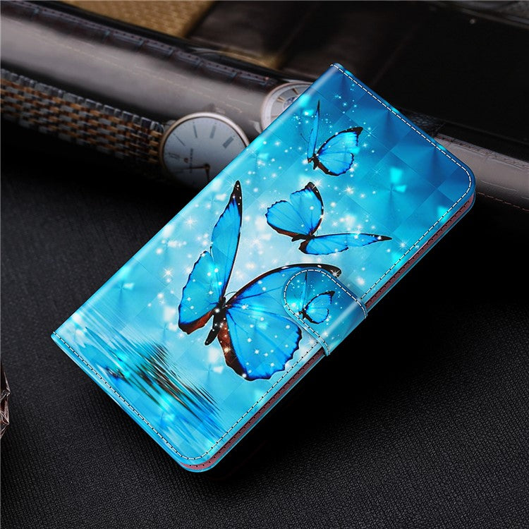 Shock Absorbing 3D Pattern Printing Leather Stand Case Wallet Cover with Strap for Motorola Moto G60 - Three Butterflies