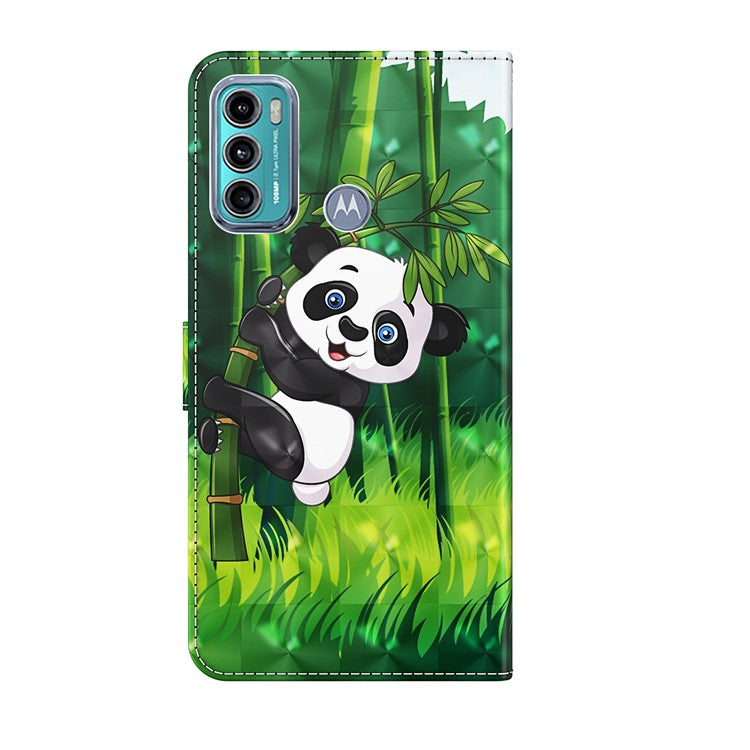 Shock Absorbing 3D Pattern Printing Leather Stand Case Wallet Cover with Strap for Motorola Moto G60 - Panda Climbing Bamboo