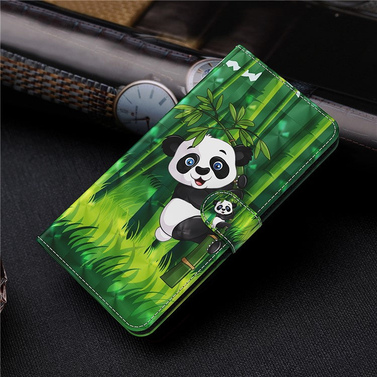Shock Absorbing 3D Pattern Printing Leather Stand Case Wallet Cover with Strap for Motorola Moto G60 - Panda Climbing Bamboo
