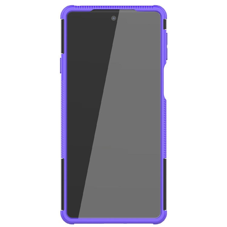 Tire Texture Shock-Absorption Hard PC + TPU Protective Back Cover with Kickstand for Motorola Edge 20 - Purple