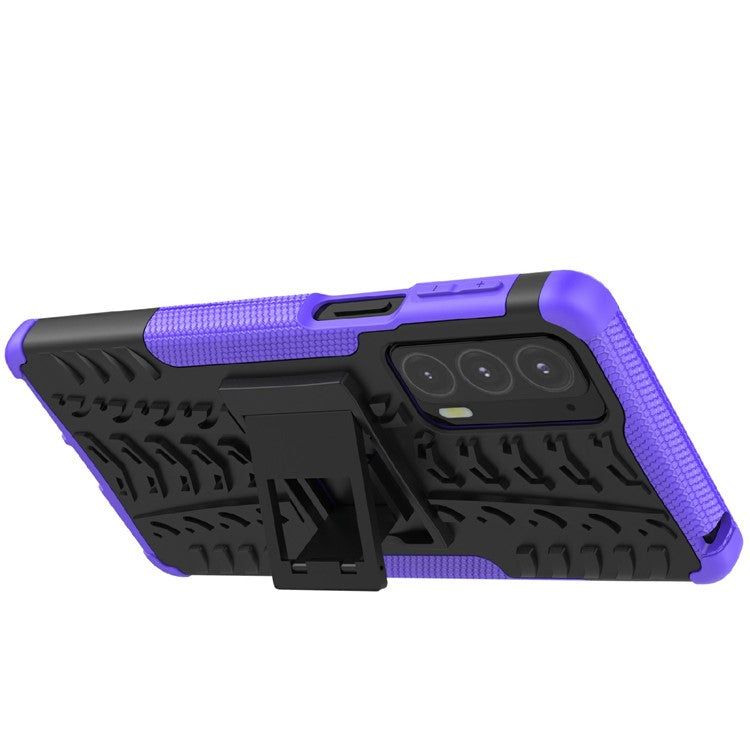 Tire Texture Shock-Absorption Hard PC + TPU Protective Back Cover with Kickstand for Motorola Edge 20 - Purple