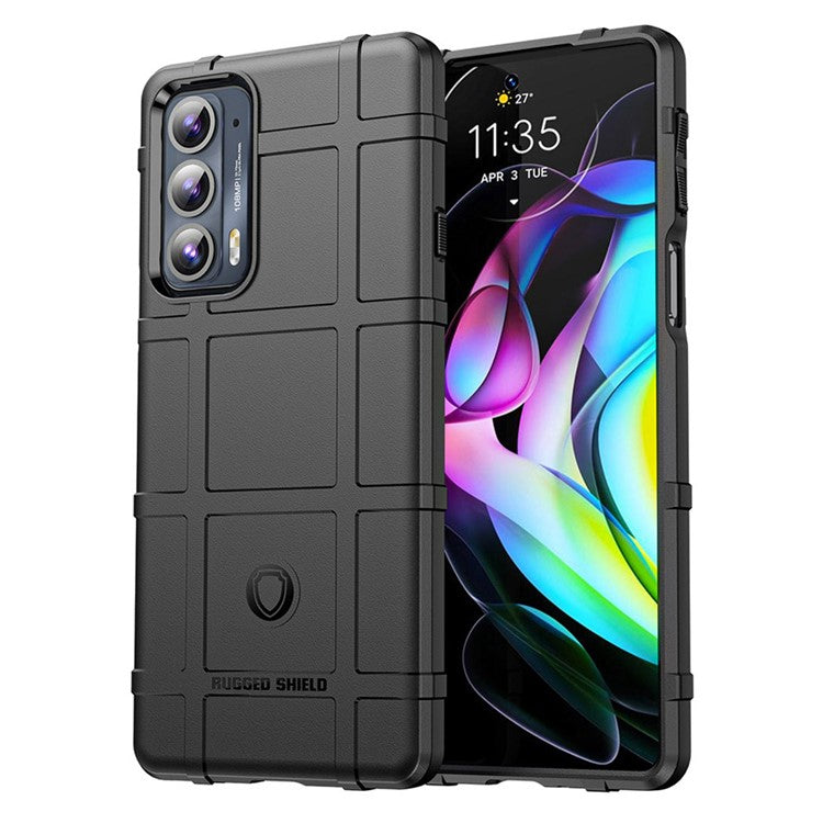 Rugged Square Grid Design Anti-Drop Anti-Fingerprint Thicken TPU Mobile Phone Case Cover for Motorola Edge 20 - Black