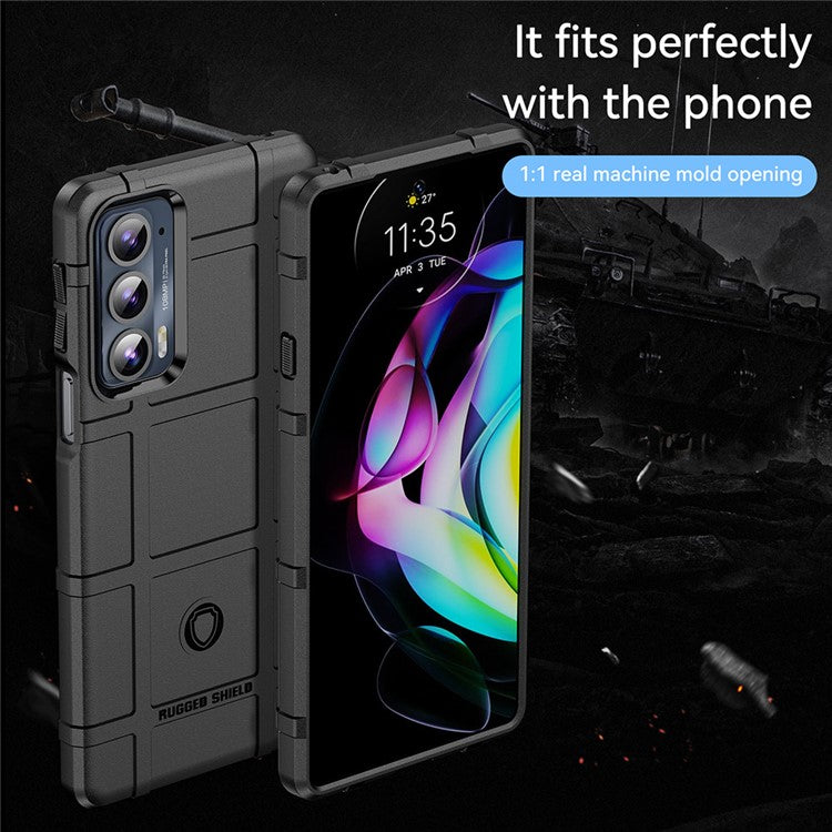 Rugged Square Grid Design Anti-Drop Anti-Fingerprint Thicken TPU Mobile Phone Case Cover for Motorola Edge 20 - Black
