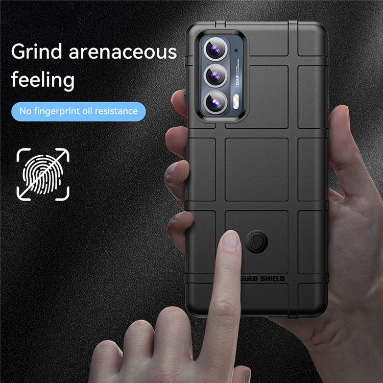 Rugged Square Grid Design Anti-Drop Anti-Fingerprint Thicken TPU Mobile Phone Case Cover for Motorola Edge 20 - Black