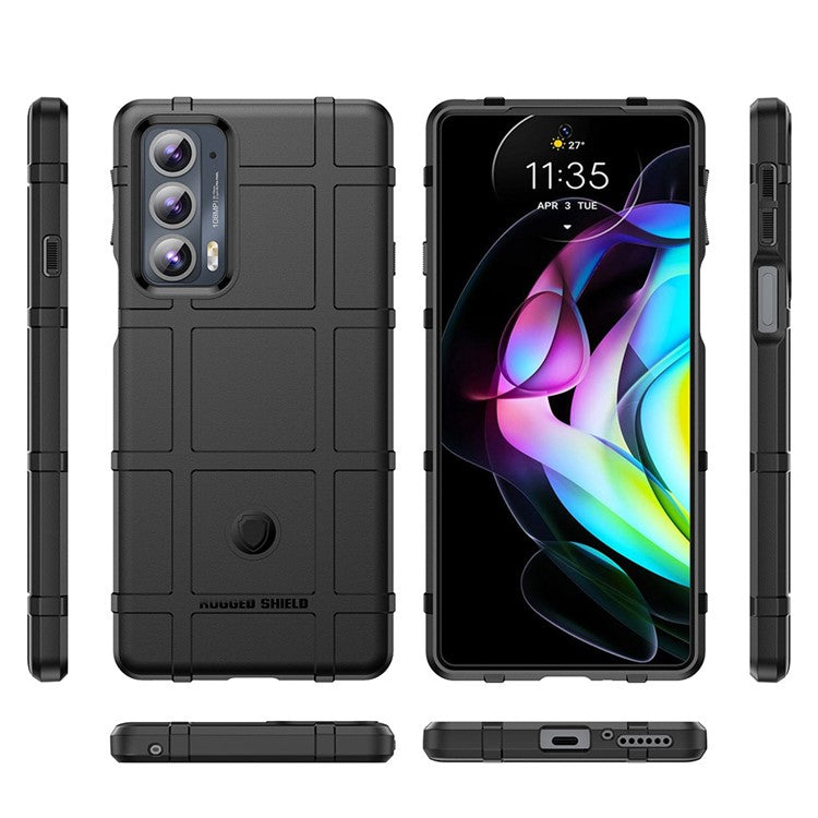 Rugged Square Grid Design Anti-Drop Anti-Fingerprint Thicken TPU Mobile Phone Case Cover for Motorola Edge 20 - Black