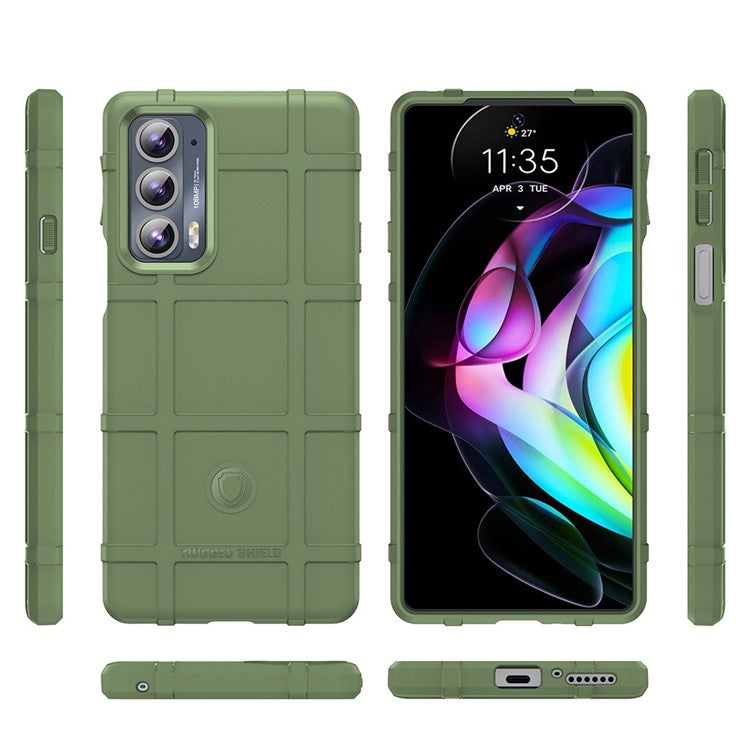 Rugged Square Grid Design Anti-Drop Anti-Fingerprint Thicken TPU Mobile Phone Case Cover for Motorola Edge 20 - Green