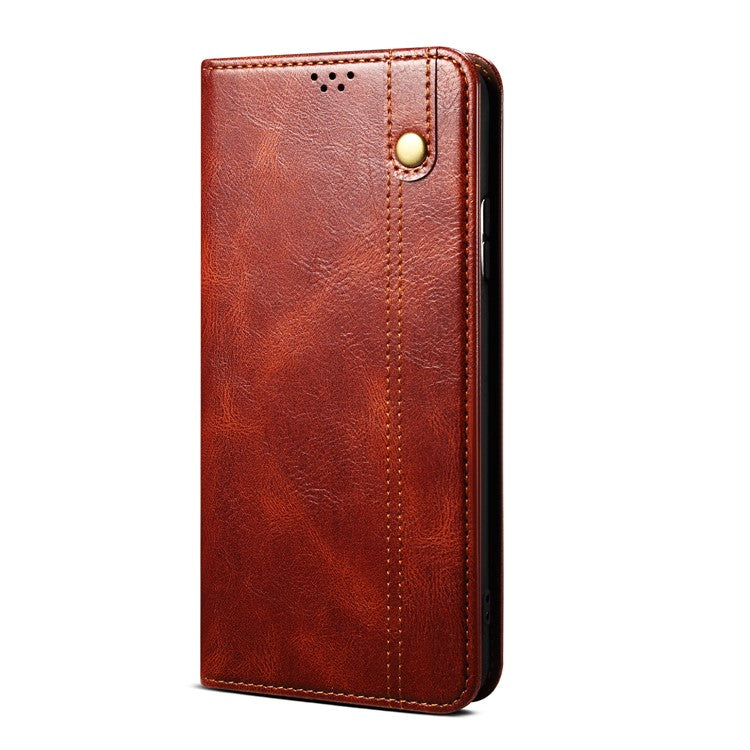 Wallet Stand Waxy Crazy Horse Texture Magnetic Auto-absorbed PU Leather Phone Case Cover for Motorola Moto G30 - Brown