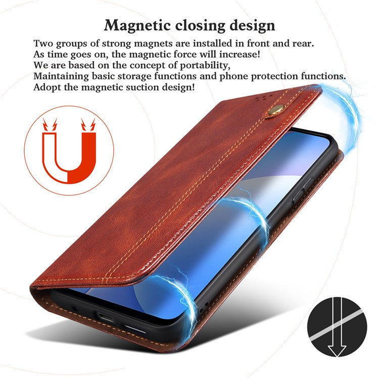 Wallet Stand Waxy Crazy Horse Texture Magnetic Auto-absorbed PU Leather Phone Case Cover for Motorola Moto G30 - Brown