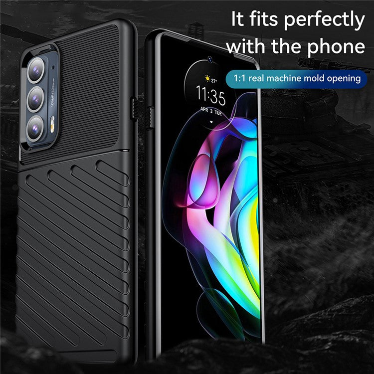 Thunder Series Twill Design Soft TPU Mobile Phone Back Case Cover for Motorola Edge 20 - Black