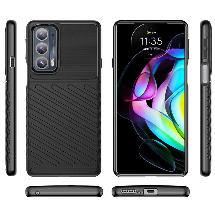 Thunder Series Twill Design Soft TPU Mobile Phone Back Case Cover for Motorola Edge 20 - Black