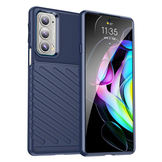 Thunder Series Twill Design Soft TPU Mobile Phone Back Case Cover for Motorola Edge 20 - Blue