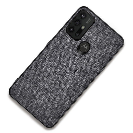 Well-protected Cloth Coated TPU + PC Mobile Phone Hybrid Case Shell for Motorola Moto G30 - Grey