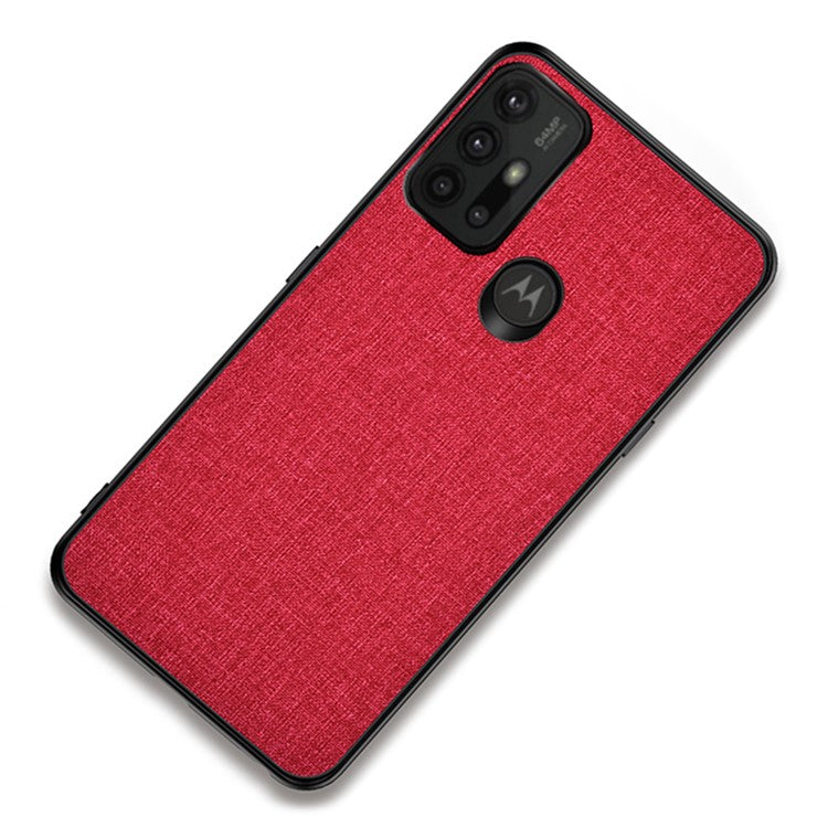 Well-protected Cloth Coated TPU + PC Mobile Phone Hybrid Case Shell for Motorola Moto G30 - Red