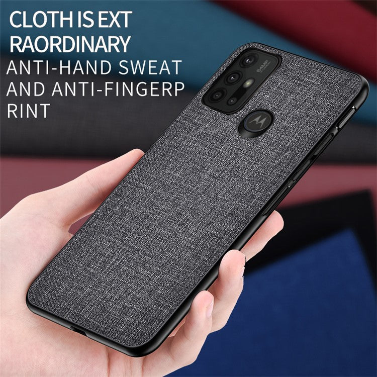Well-protected Cloth Coated TPU + PC Mobile Phone Hybrid Case Shell for Motorola Moto G30 - Red