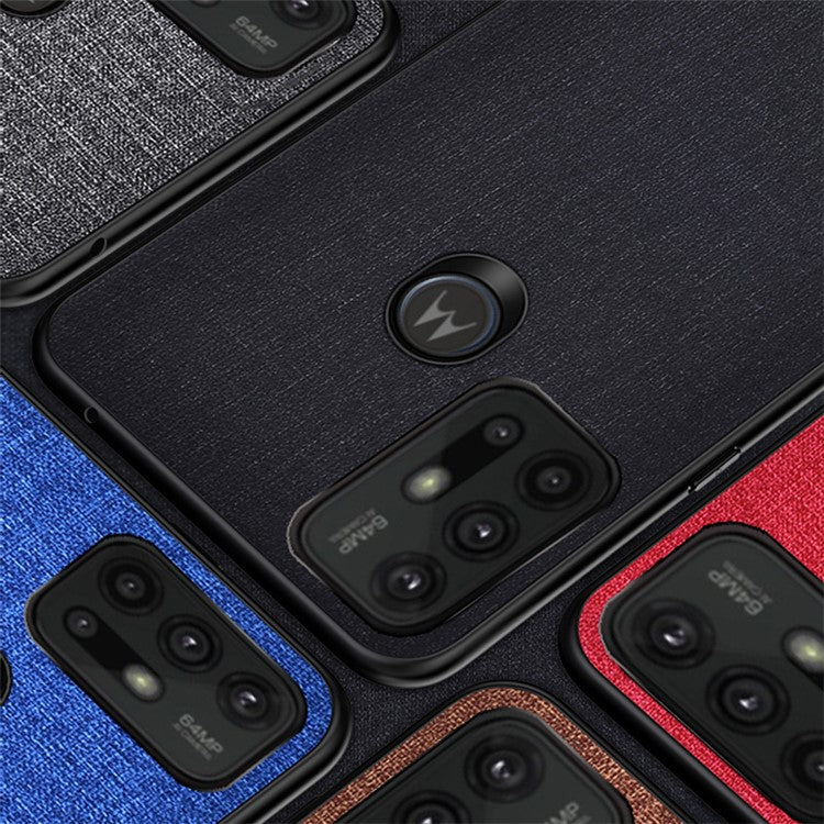 Well-protected Cloth Coated TPU + PC Mobile Phone Hybrid Case Shell for Motorola Moto G30 - Red