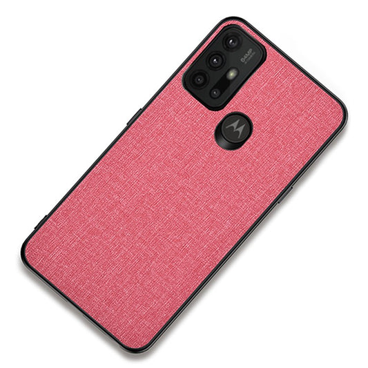 Well-protected Cloth Coated TPU + PC Mobile Phone Hybrid Case Shell for Motorola Moto G30 - Pink