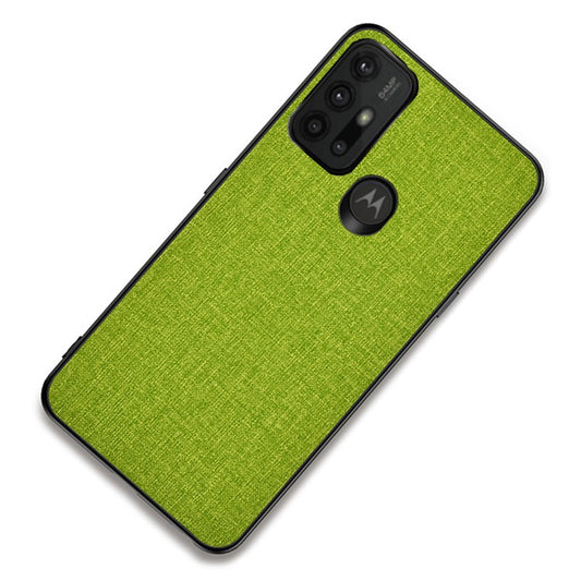 Well-protected Cloth Coated TPU + PC Mobile Phone Hybrid Case Shell for Motorola Moto G30 - Green