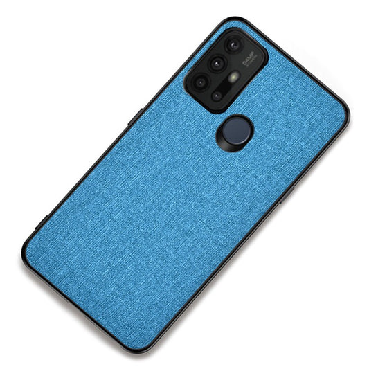 Well-protected Cloth Coated TPU + PC Mobile Phone Hybrid Case Shell for Motorola Moto G30 - Baby Blue