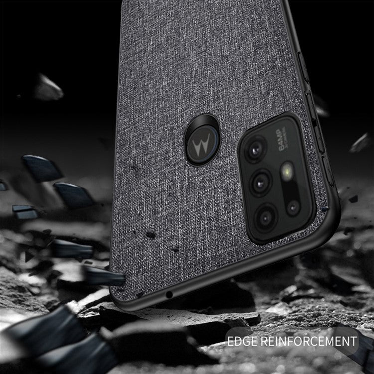 Well-protected Cloth Coated TPU + PC Mobile Phone Hybrid Case Shell for Motorola Moto G30 - Baby Blue