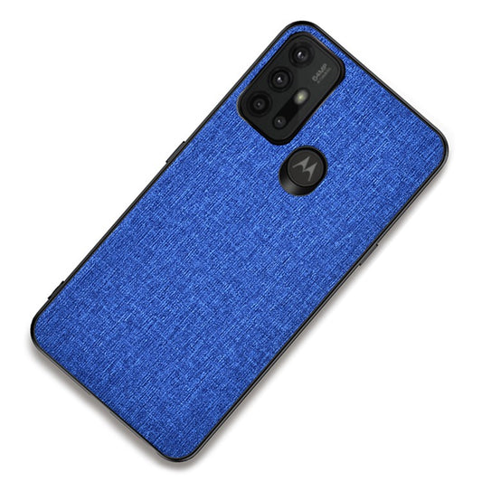 Well-protected Cloth Coated TPU + PC Mobile Phone Hybrid Case Shell for Motorola Moto G30 - Dark Blue