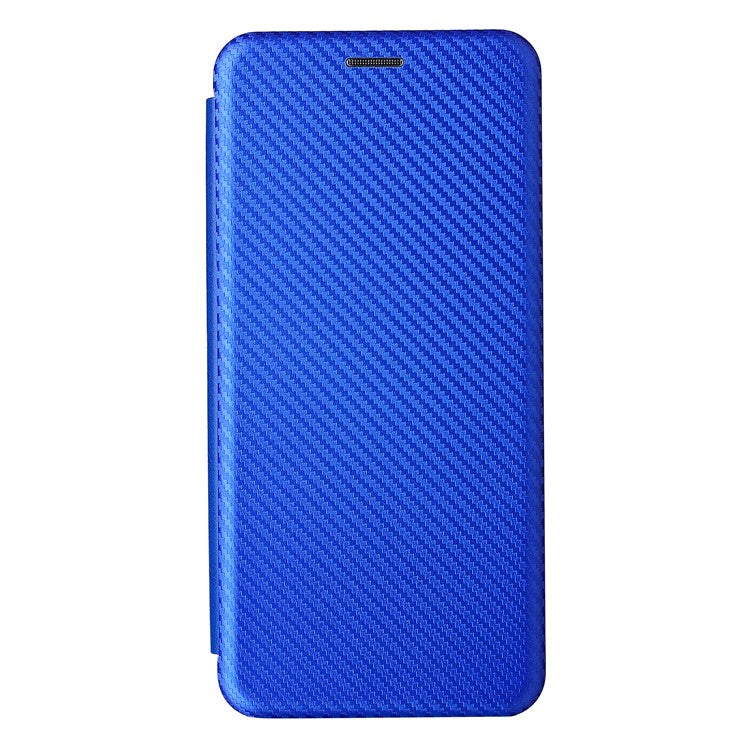 Carbon Fiber Texture PU Leather Card Holder Slot Stand Auto Closing Magnetic Case with Ring Strap for Motorola Moto E20 - Blue
