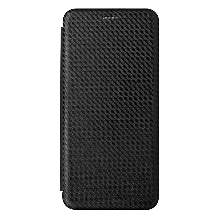 Carbon Fiber Texture PU Leather Card Holder Slot Stand Auto Closing Magnetic Case with Ring Strap for Motorola Moto E20 - Black