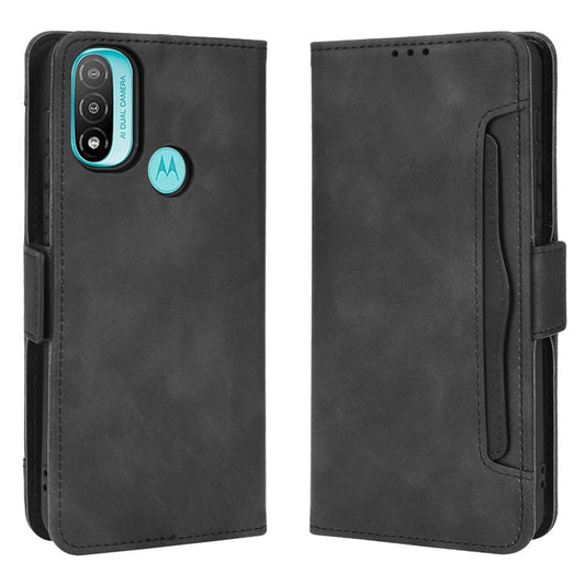 Scratch Resistant Flip Phone Case Multiple Card Slot Design PU Leather Wallet Cover Protector for Motorola Moto E20 - Black