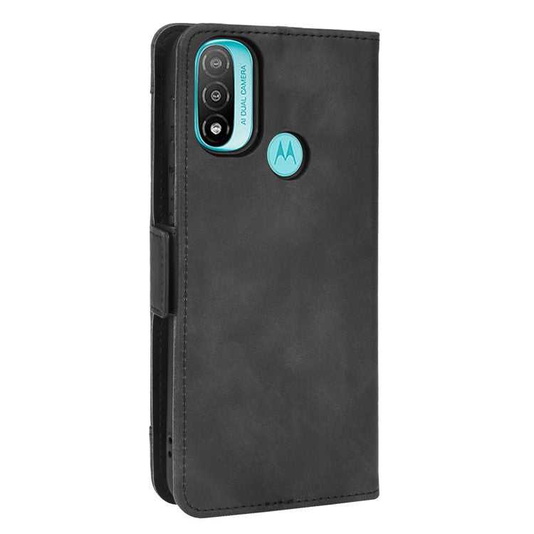 Scratch Resistant Flip Phone Case Multiple Card Slot Design PU Leather Wallet Cover Protector for Motorola Moto E20 - Black