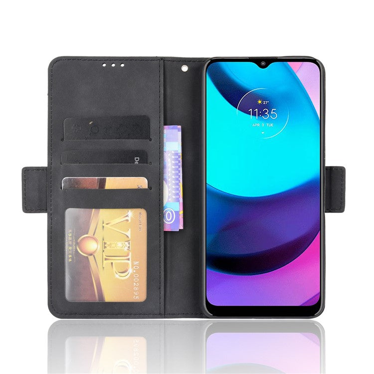 Scratch Resistant Flip Phone Case Multiple Card Slot Design PU Leather Wallet Cover Protector for Motorola Moto E20 - Black