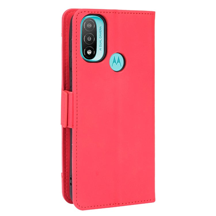 Scratch Resistant Flip Phone Case Multiple Card Slot Design PU Leather Wallet Cover Protector for Motorola Moto E20 - Red