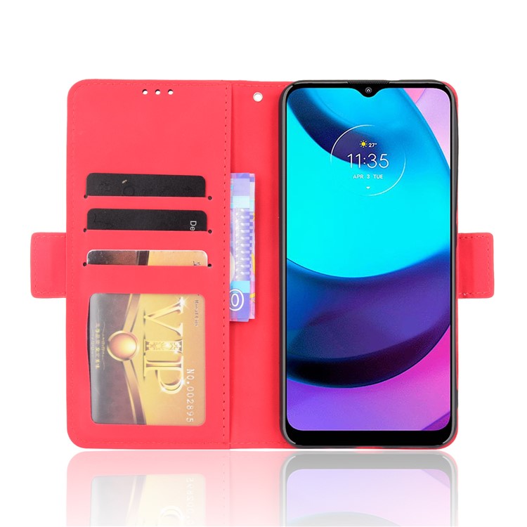 Scratch Resistant Flip Phone Case Multiple Card Slot Design PU Leather Wallet Cover Protector for Motorola Moto E20 - Red
