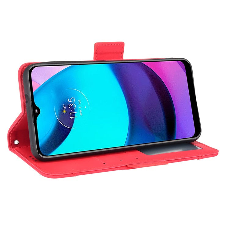 Scratch Resistant Flip Phone Case Multiple Card Slot Design PU Leather Wallet Cover Protector for Motorola Moto E20 - Red