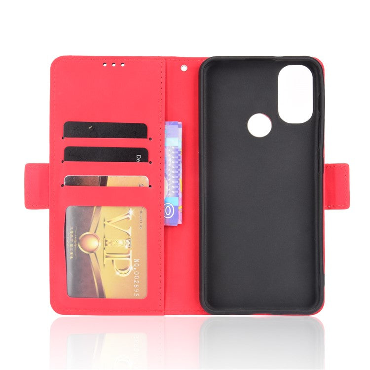 Scratch Resistant Flip Phone Case Multiple Card Slot Design PU Leather Wallet Cover Protector for Motorola Moto E20 - Red