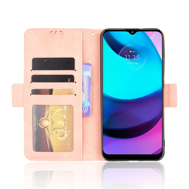 Scratch Resistant Flip Phone Case Multiple Card Slot Design PU Leather Wallet Cover Protector for Motorola Moto E20 - Pink
