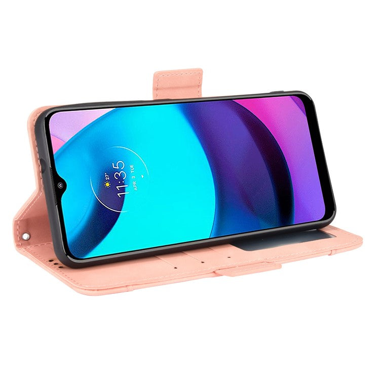 Scratch Resistant Flip Phone Case Multiple Card Slot Design PU Leather Wallet Cover Protector for Motorola Moto E20 - Pink