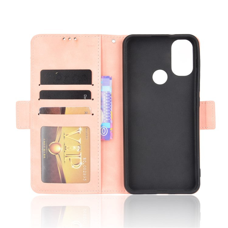 Scratch Resistant Flip Phone Case Multiple Card Slot Design PU Leather Wallet Cover Protector for Motorola Moto E20 - Pink