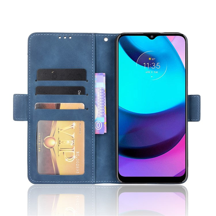 Scratch Resistant Flip Phone Case Multiple Card Slot Design PU Leather Wallet Cover Protector for Motorola Moto E20 - Blue
